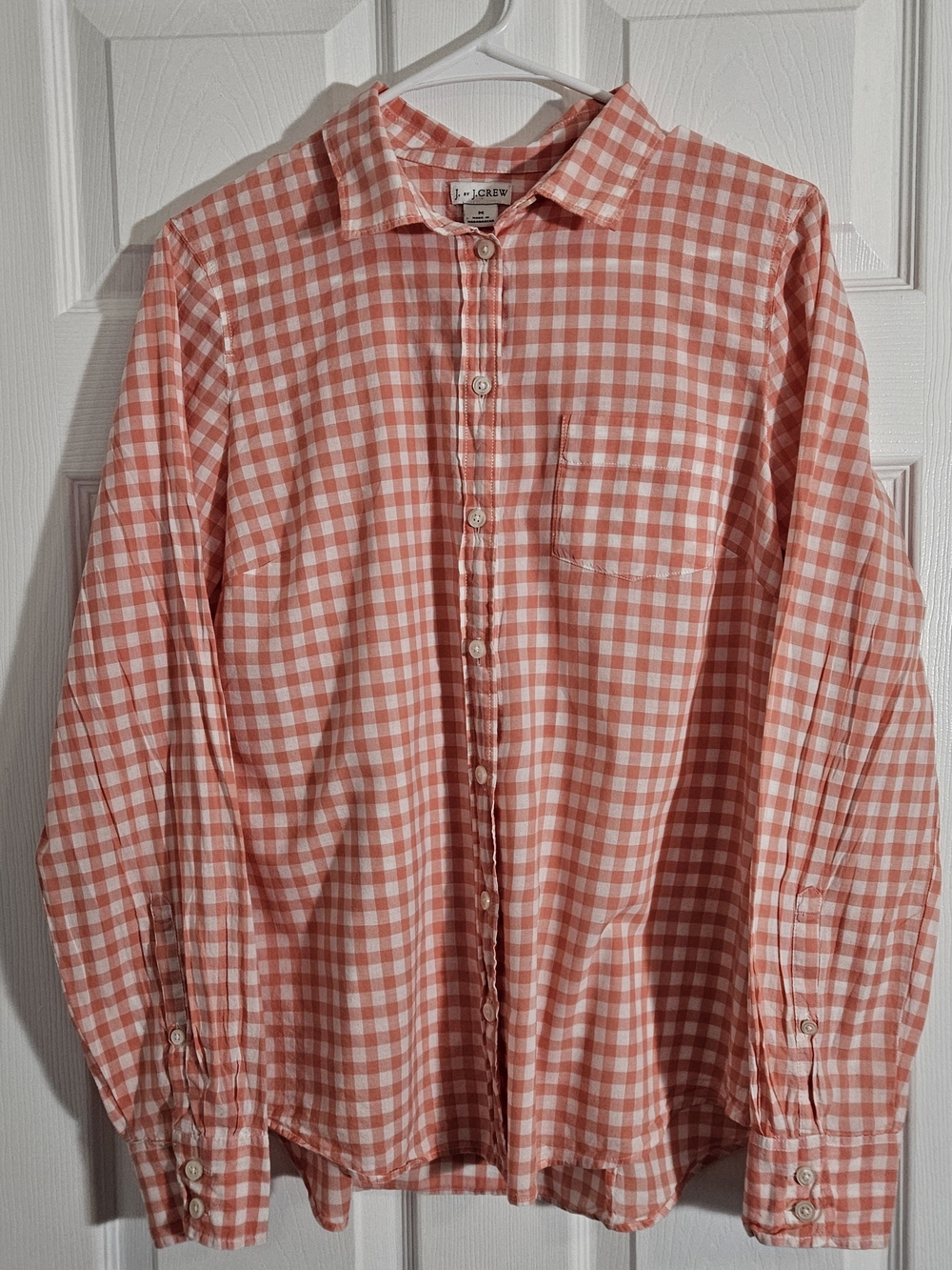 J. Crew Womens Medium Longsleeve Button-Up Salmon/White Plaid Cotton Shirt